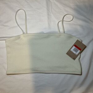 Cream Ribbed Women's Crop Top